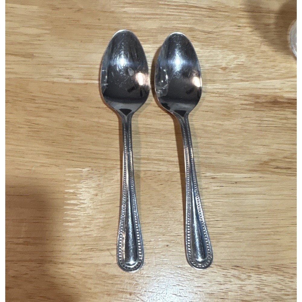 Winco Beaded Stainless Steel Spoons Silver Glossy Traditional Flatware Lot of 2